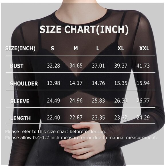 Womens Sheer Mesh Long Sleeve Top Lace Floral Fitted Layering Black - Picture 6 of 6